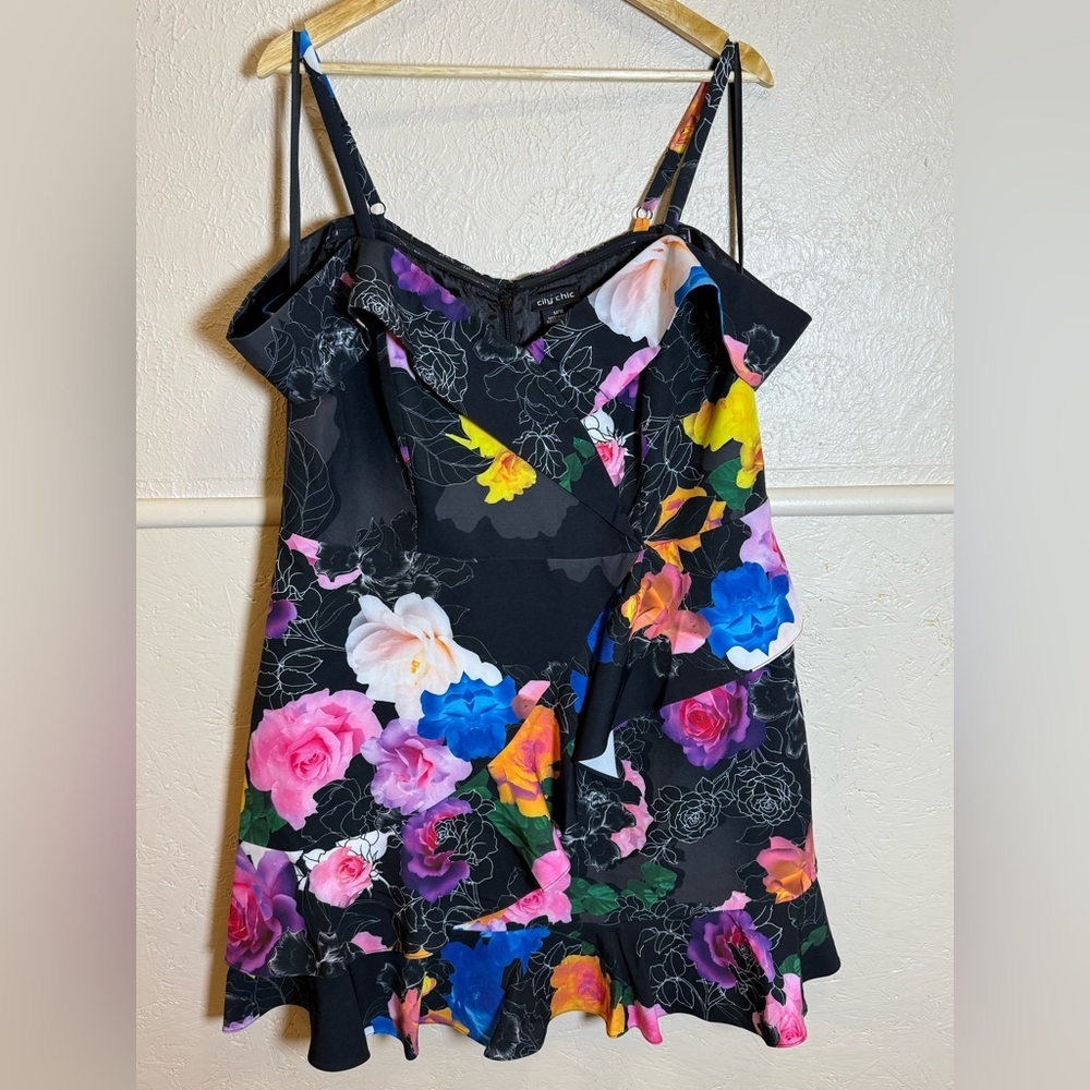 City Chic Black Floral Off-Shoulder with Straps Dress Mini Dress Plus 18 NWT - Picture 6 of 13
